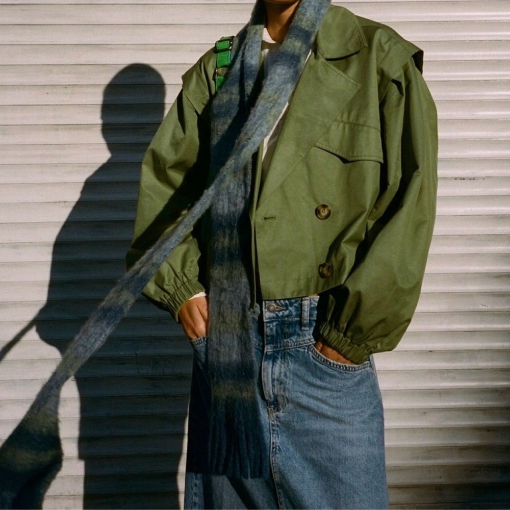 Free People Looking Glass Trench Coat Green Cropped New NWOT SOLD OUT ONLINE